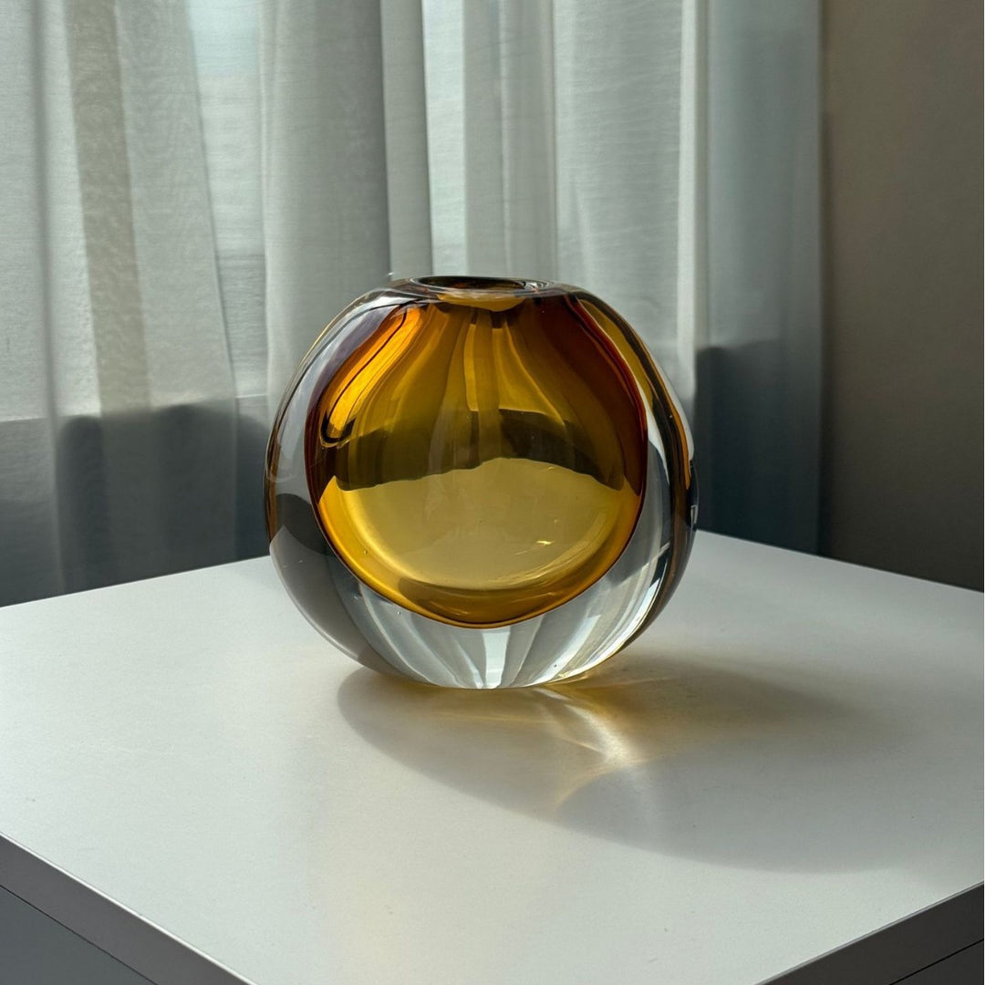 Handcrafted Solid Glass Orb Bud Vase with Sculptural Hollow Core Kalsten