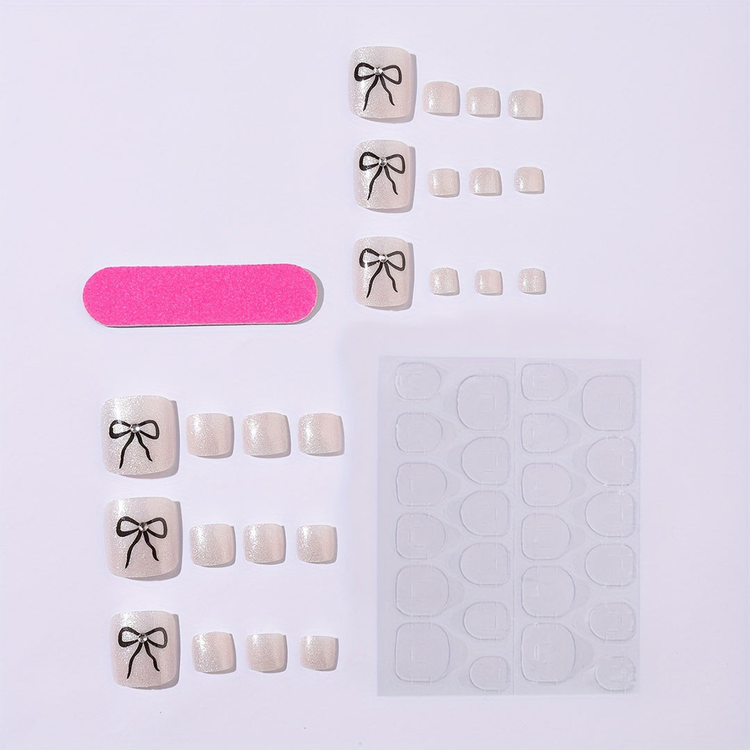 Acrylic nail set with sparkling accents and elegant bows Kalsten