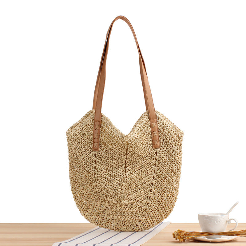 Large straw bag with leather accents Kalsten