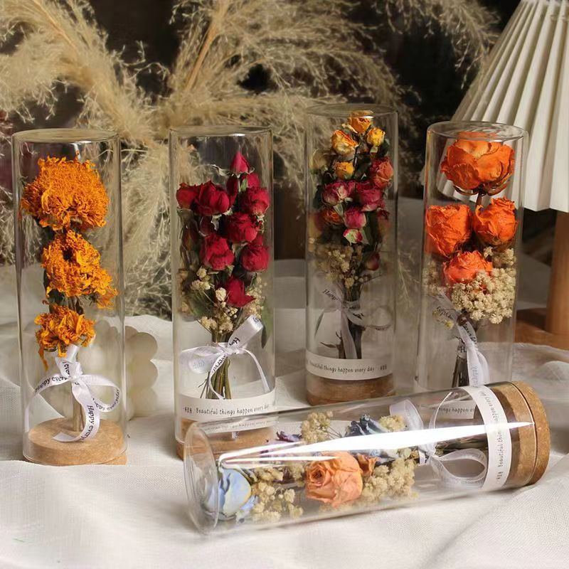 Preserved Flower Display in Elegant Glass Cylinder