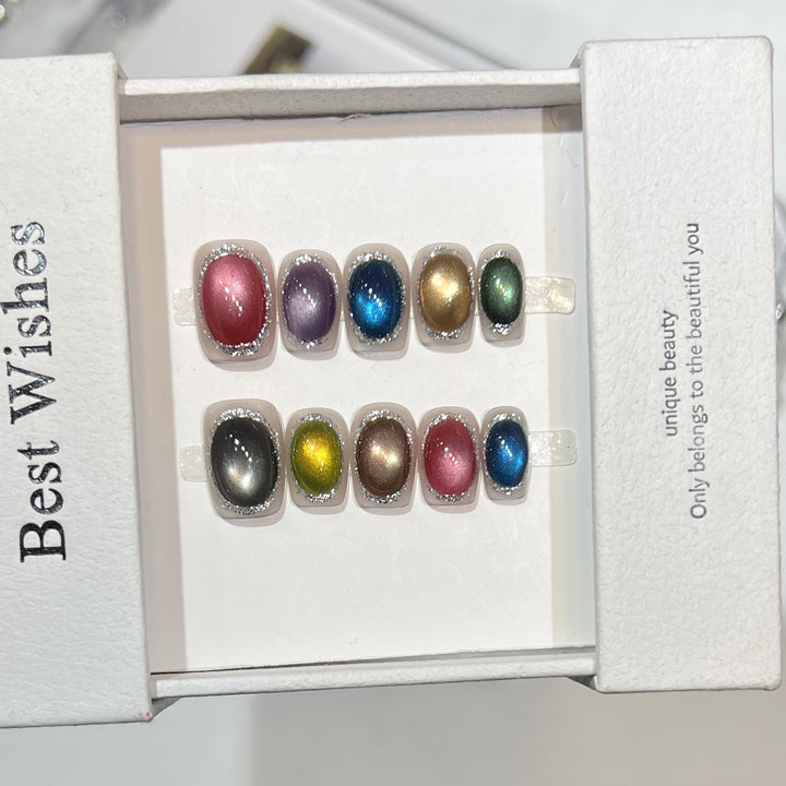 Colorful Metallic Press-On Nail Set with Glittering Accents Kalsten