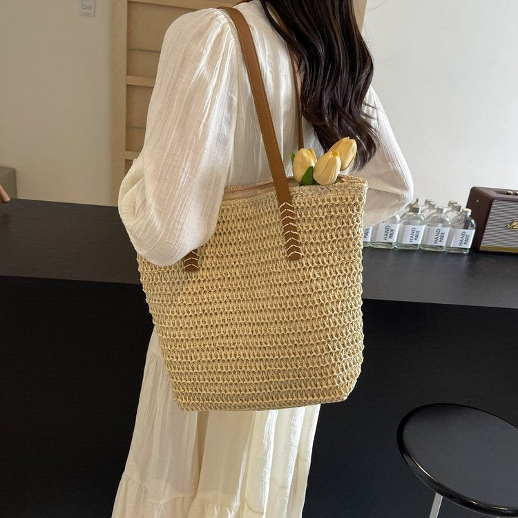 Braided shopping bag with high-quality leather handles Kalsten