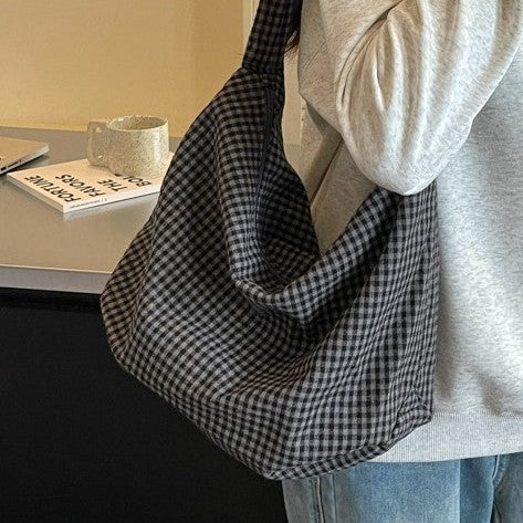 Cozy Gingham Print Shoulder Bag