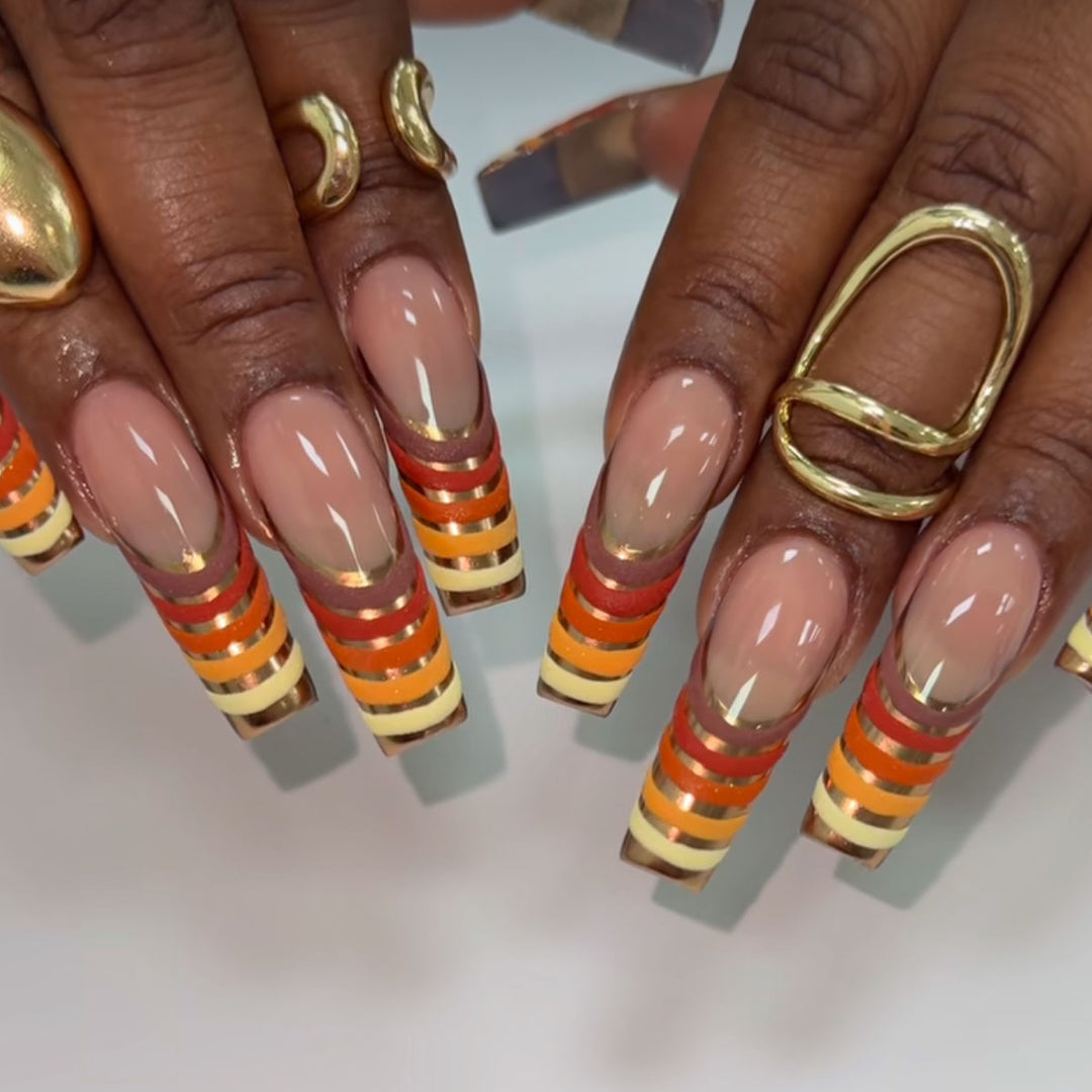 Striped French Tip Press-On Nails Kalsten