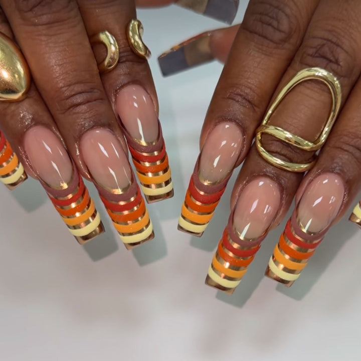 Striped French Tip Press-On Nails Kalsten