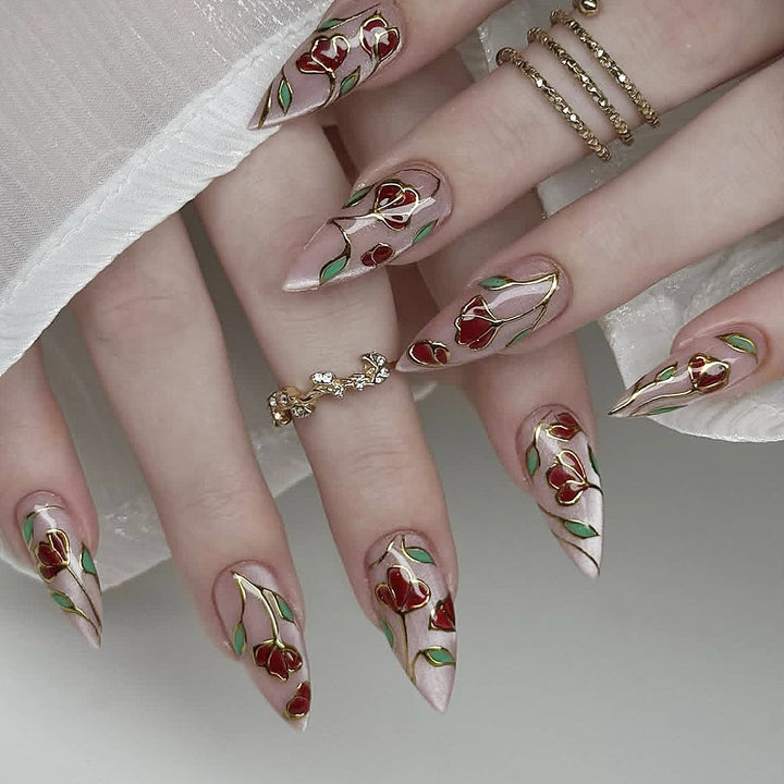 Elegant Floral Stiletto Nail Art Extensions Kalsten