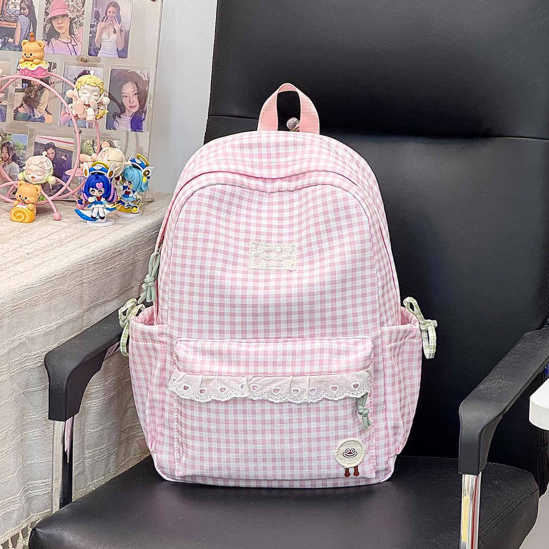 Cute Gingham Print School Backpack Kalsten