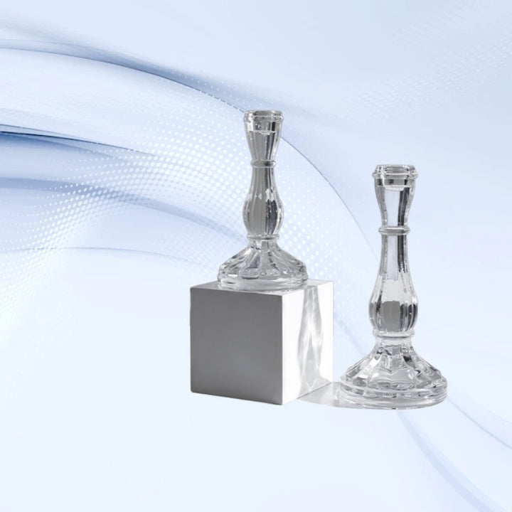 Ribbed Crystal-Style Glass Candlestick Holder Kalsten