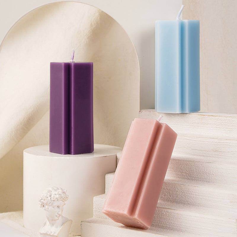 Hand-Poured Geometric Fluted Pillar Candle