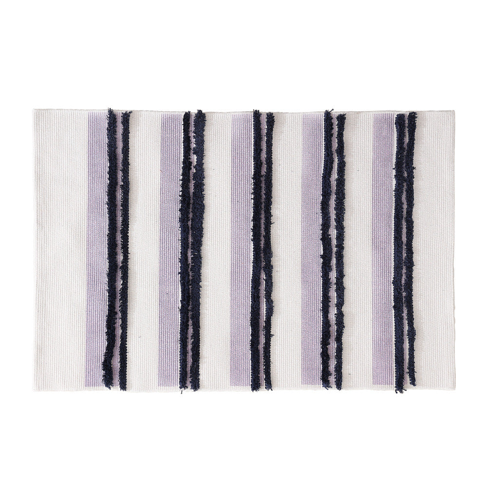 Cotton bath mat with textured stripes and fringes Kalsten