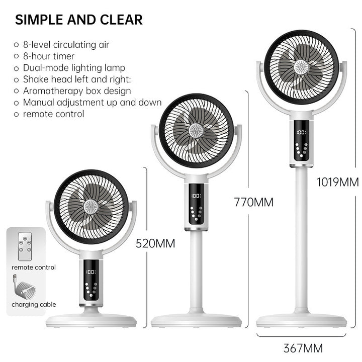 Unisex nan height-adjustable oscillating rechargeable pedestal fan with digital LED display remote and aromatherapy Kalsten