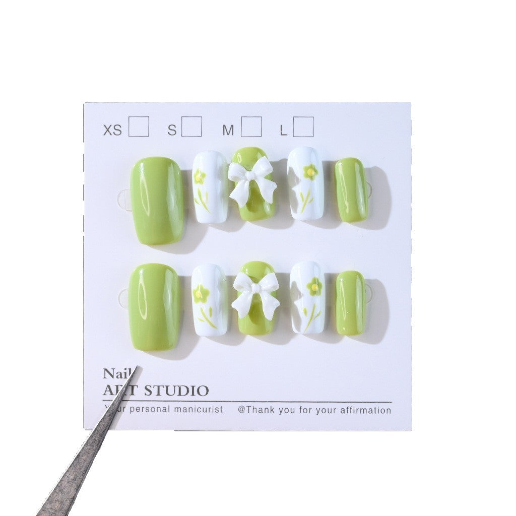 Decorative Press-On Nail Set with Floral Bow Design Kalsten