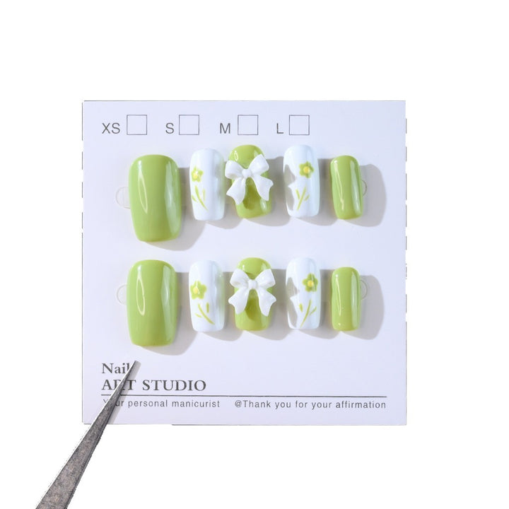 Decorative Press-On Nail Set with Floral Bow Design Kalsten