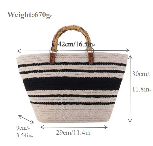 Beach bag with bamboo handles and striped design Kalsten