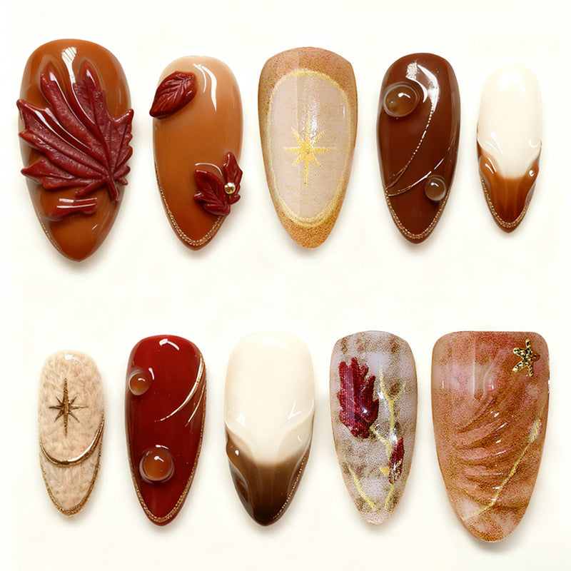 Premium Decorative Press-On Nail Set with Artistic Floral Accents Kalsten