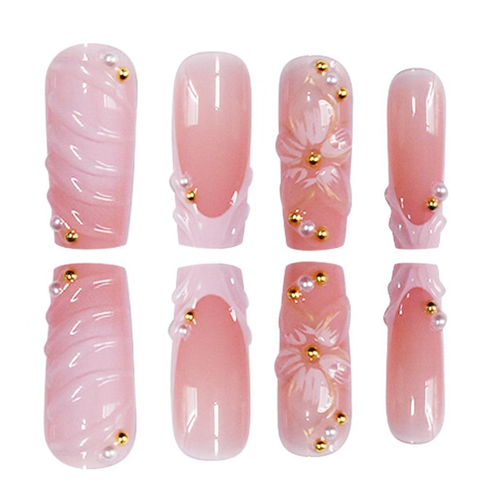 Elegant Floral Decorated Press-On Nails Kalsten