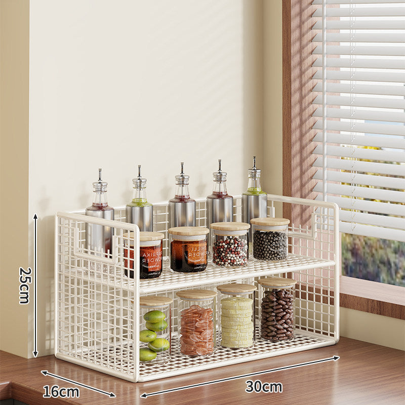 Compact Two-Tier Metal Grid Countertop Spice and Pantry Jar Organizer