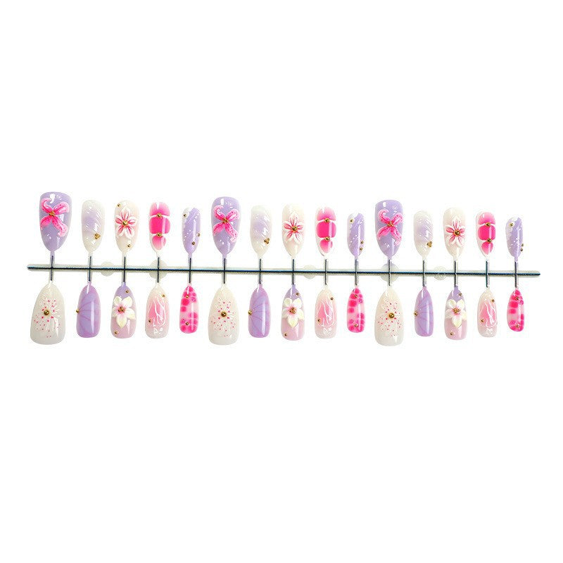 Acrylic nail set with elegant floral design and 3D accents Kalsten