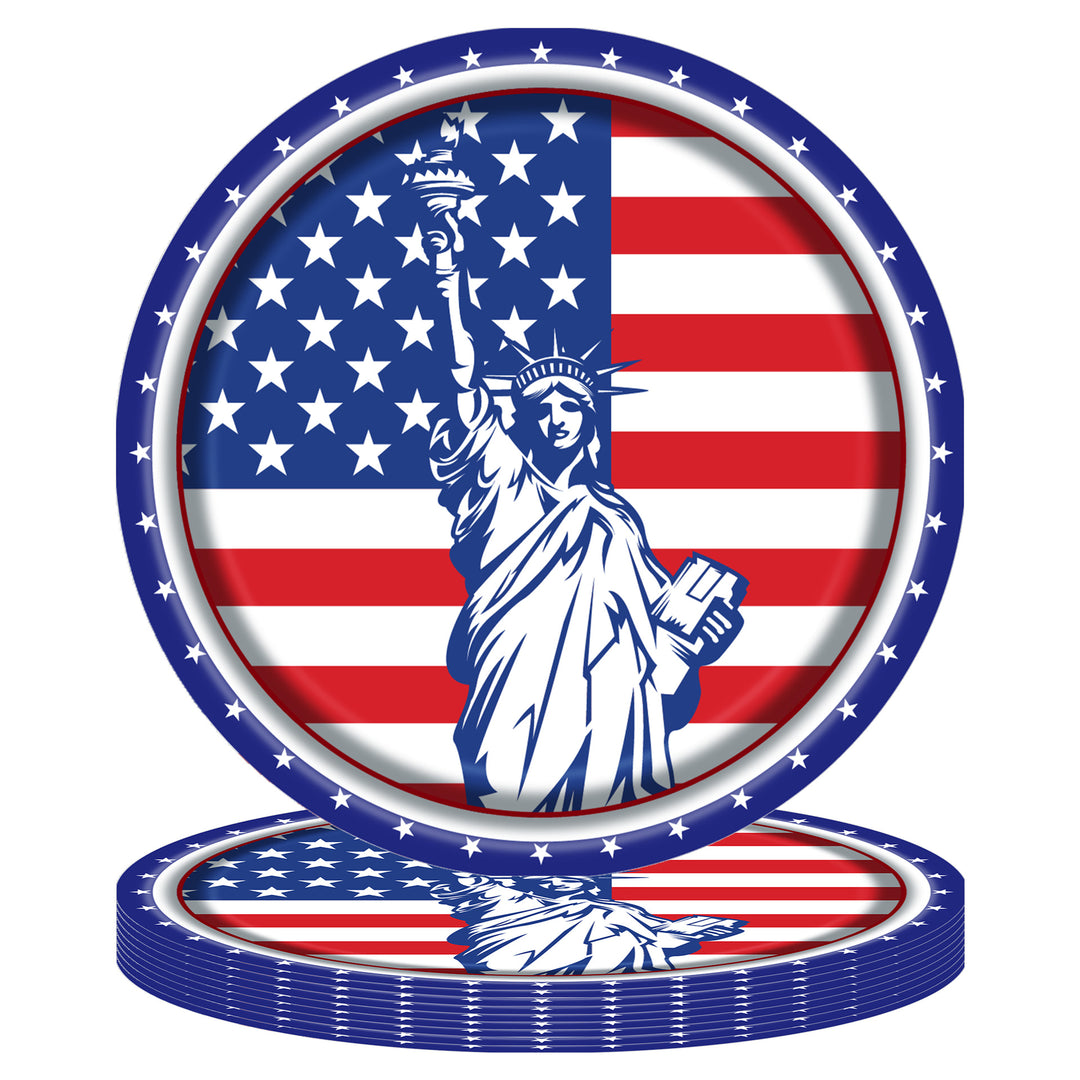 Unisex disposable paper plate with American flag design and Statue of Liberty illustration Kalsten