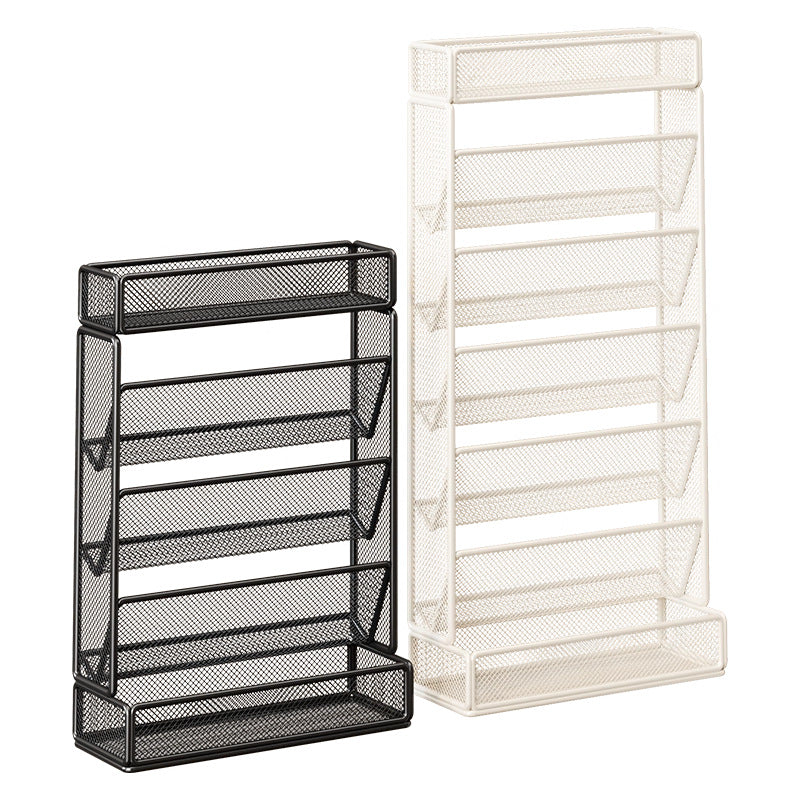 Slim Vertical Mesh Magazine and File Organizer Rack with Angled Pockets