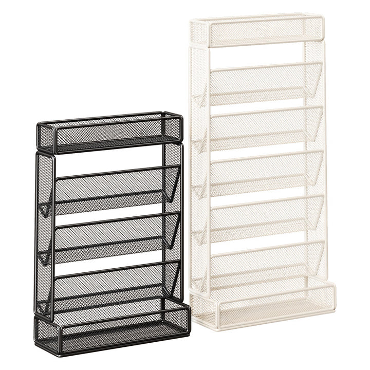 Slim Vertical Mesh Magazine and File Organizer Rack with Angled Pockets