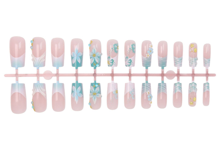 Acrylic nail set with elegant floral decorations and glitter accents Kalsten