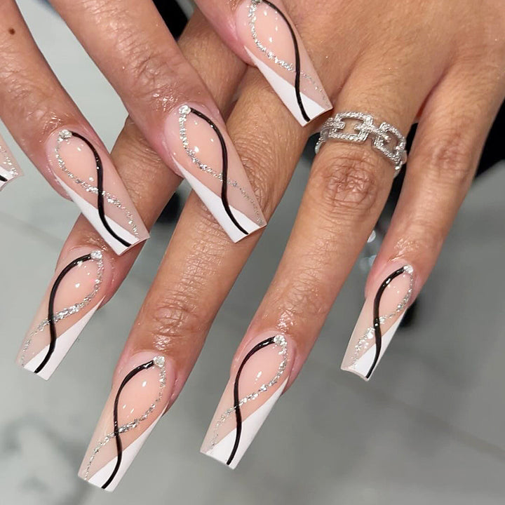 Artistic Nail Extensions with Elegant Glitter Design Kalsten