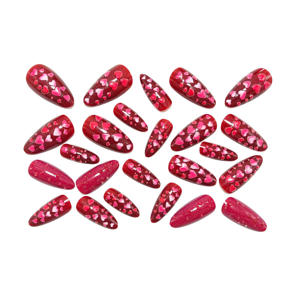 Artificial nails with heart design and gloss finish Kalsten