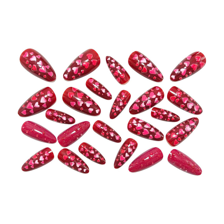 Artificial nails with heart design and gloss finish Kalsten