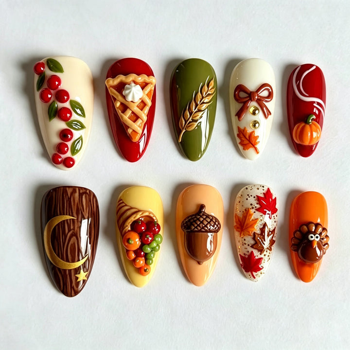 Festive Autumn-Themed Press-On Nail Art Set Kalsten