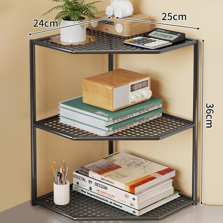 Triple-Tier Corner Metal Mesh Storage Shelf Unit for Bathroom Kitchen Living Room