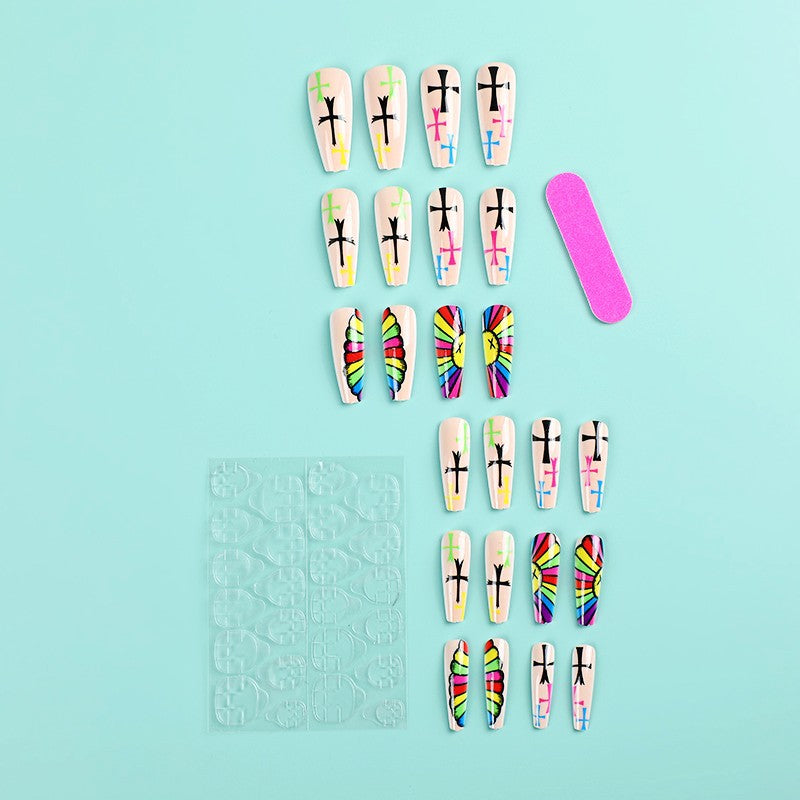Artificial Nails Set with Creative Cross Pattern Kalsten