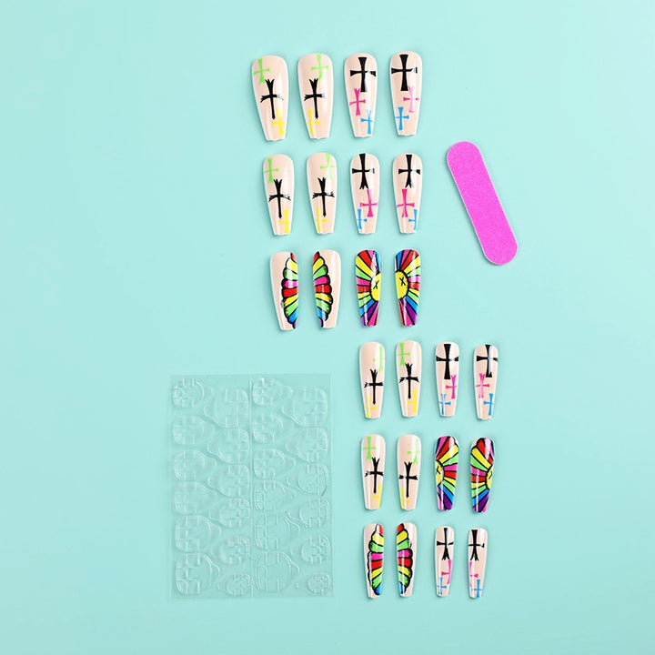 Artificial Nails Set with Creative Cross Pattern Kalsten