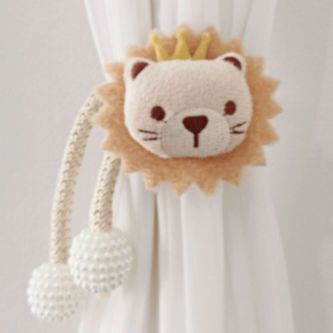 Plush Bear Curtain Tieback with Braided Rope and Pearl Tassels