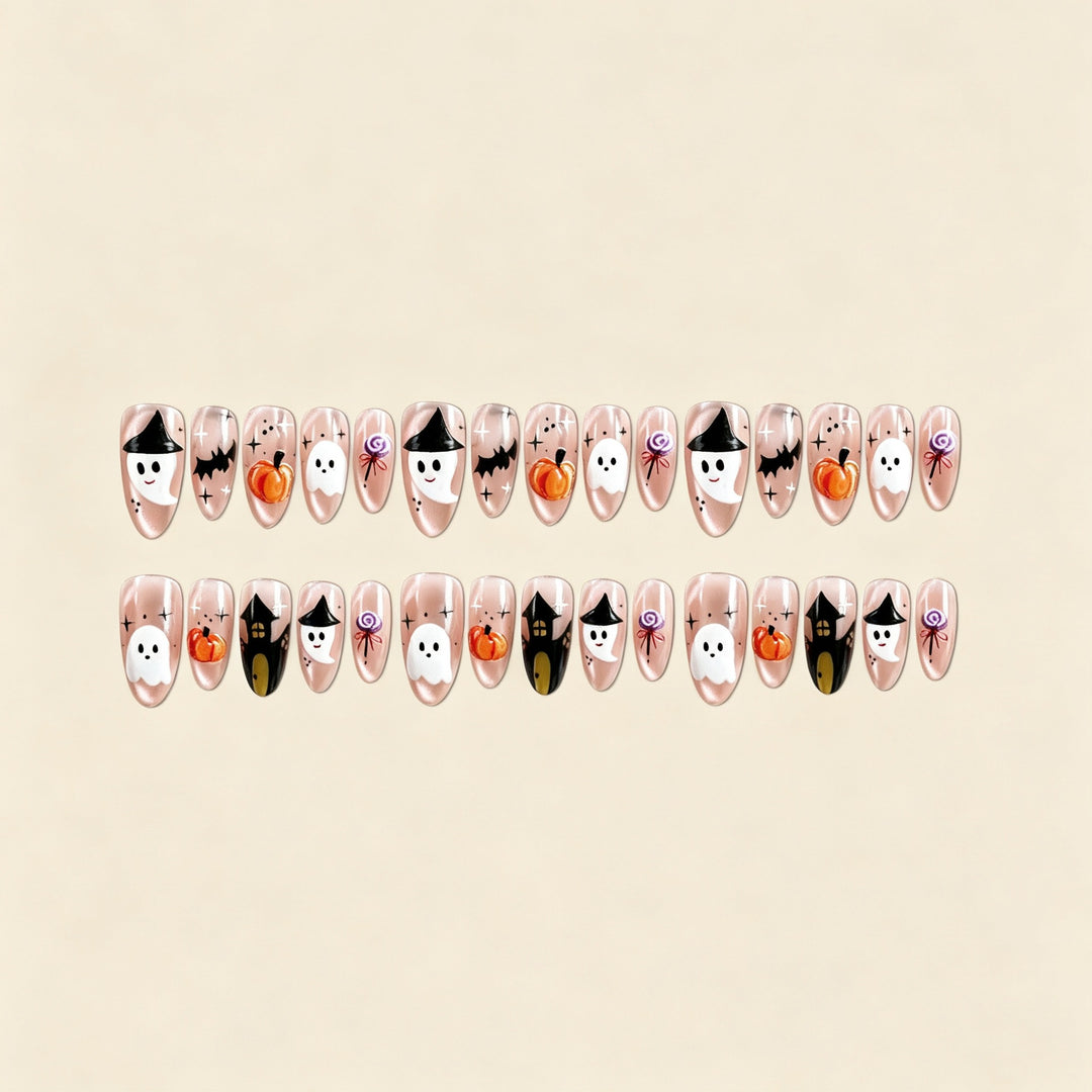 Artificial nail set with cheerful Halloween motif and artistic designs Kalsten