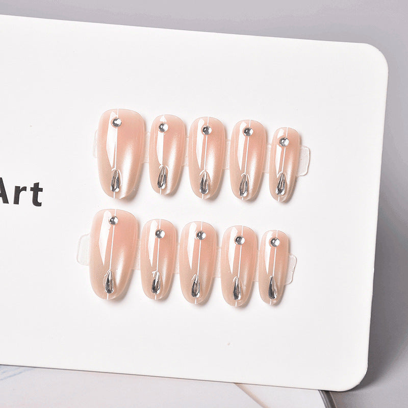 Elegant Press-On Nail Set with Rhinestone Accents Kalsten