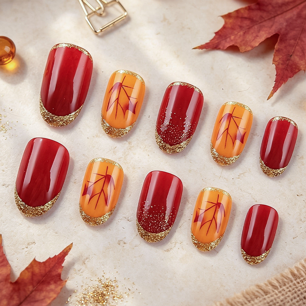 Elegant Fall-Themed Gel Nail Art Kalsten