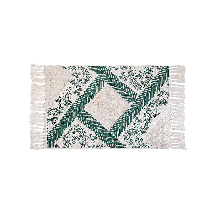 decorative woven bathroom runner with botanical jacquard pattern and fringes Kalsten