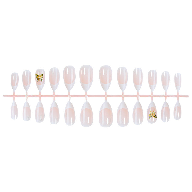 Fashionable Press-On Nail Set with Elegant French Tips and Decorative Accents Kalsten