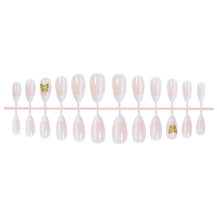 Fashionable Press-On Nail Set with Elegant French Tips and Decorative Accents Kalsten