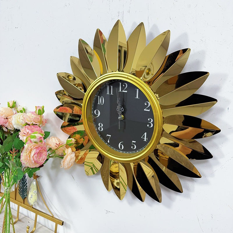 Sunburst Decorative Wall Clock with Leaf Motif Kalsten
