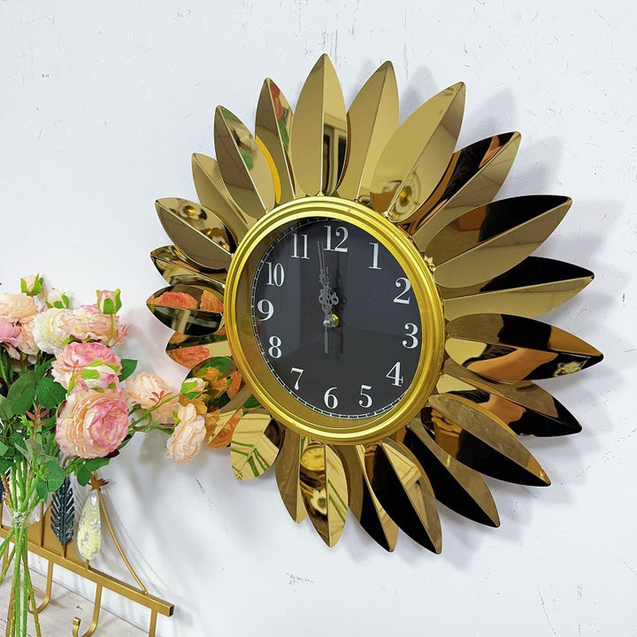 Sunburst Decorative Wall Clock with Leaf Motif Kalsten
