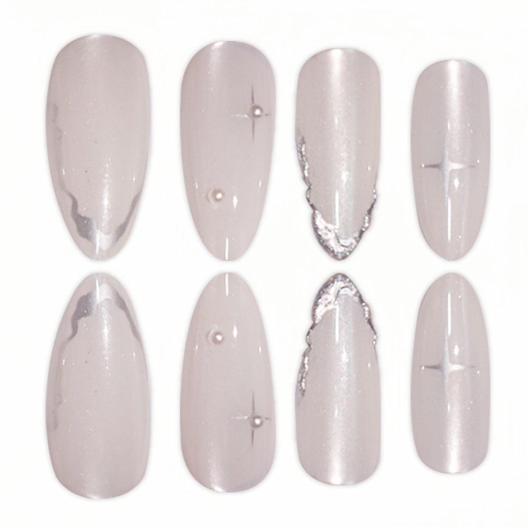 Elegant Stiletto Nail Art Extensions with Silver Accents Kalsten