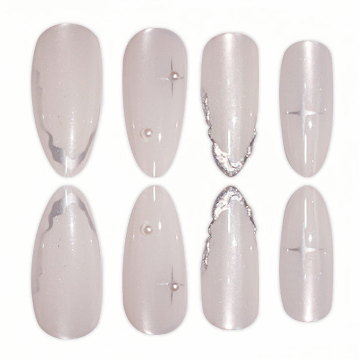 Elegant Stiletto Nail Art Extensions with Silver Accents Kalsten
