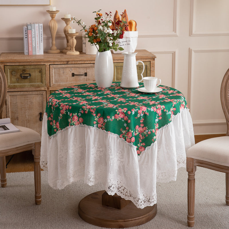 Floral Lace Trimmed Tablecloth