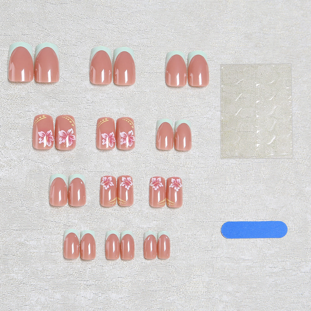 Artificial nails with floral design and glitter details Kalsten
