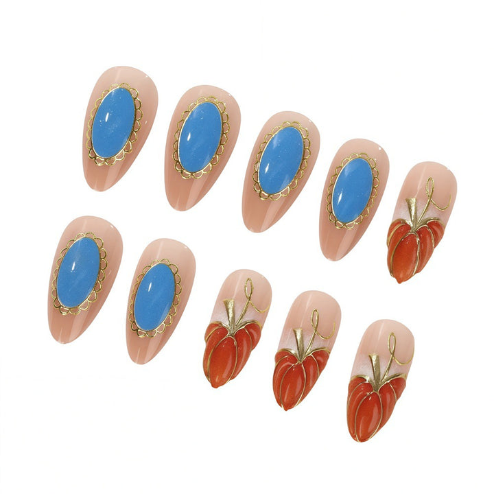 Creative artificial nails with autumn design and detailed accents Kalsten