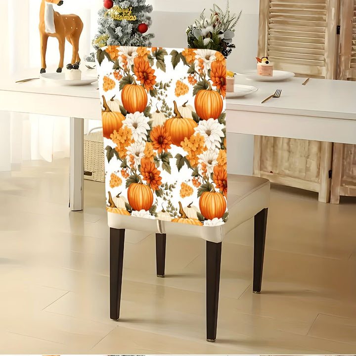 Chair back cover with elastic Halloween gnome and pumpkin design