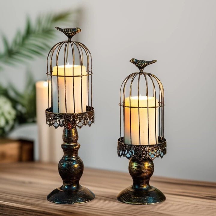 Antique-Style Distressed Metal Birdcage Tabletop Candle Holder & Display Stand Kalsten