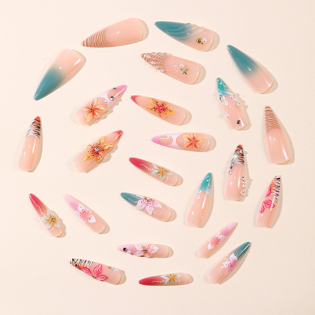 Floral Art Stiletto Nail Extensions Kalsten